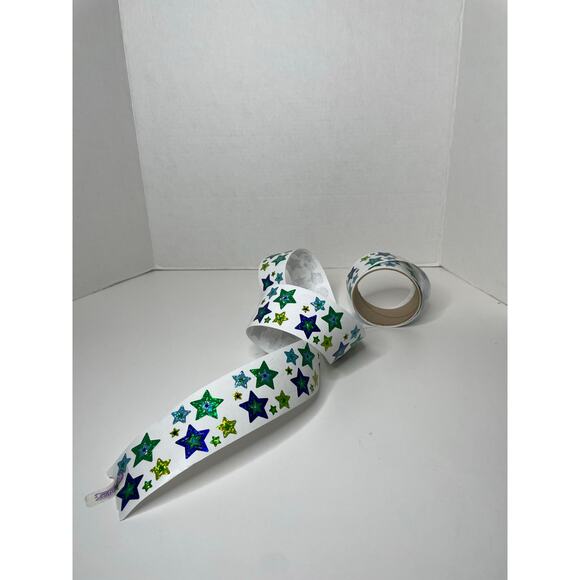Vintage Sandylion Sticker Roll 55+ Square Sheets Blue Green Stars Open Mod - Picture 1 of 4